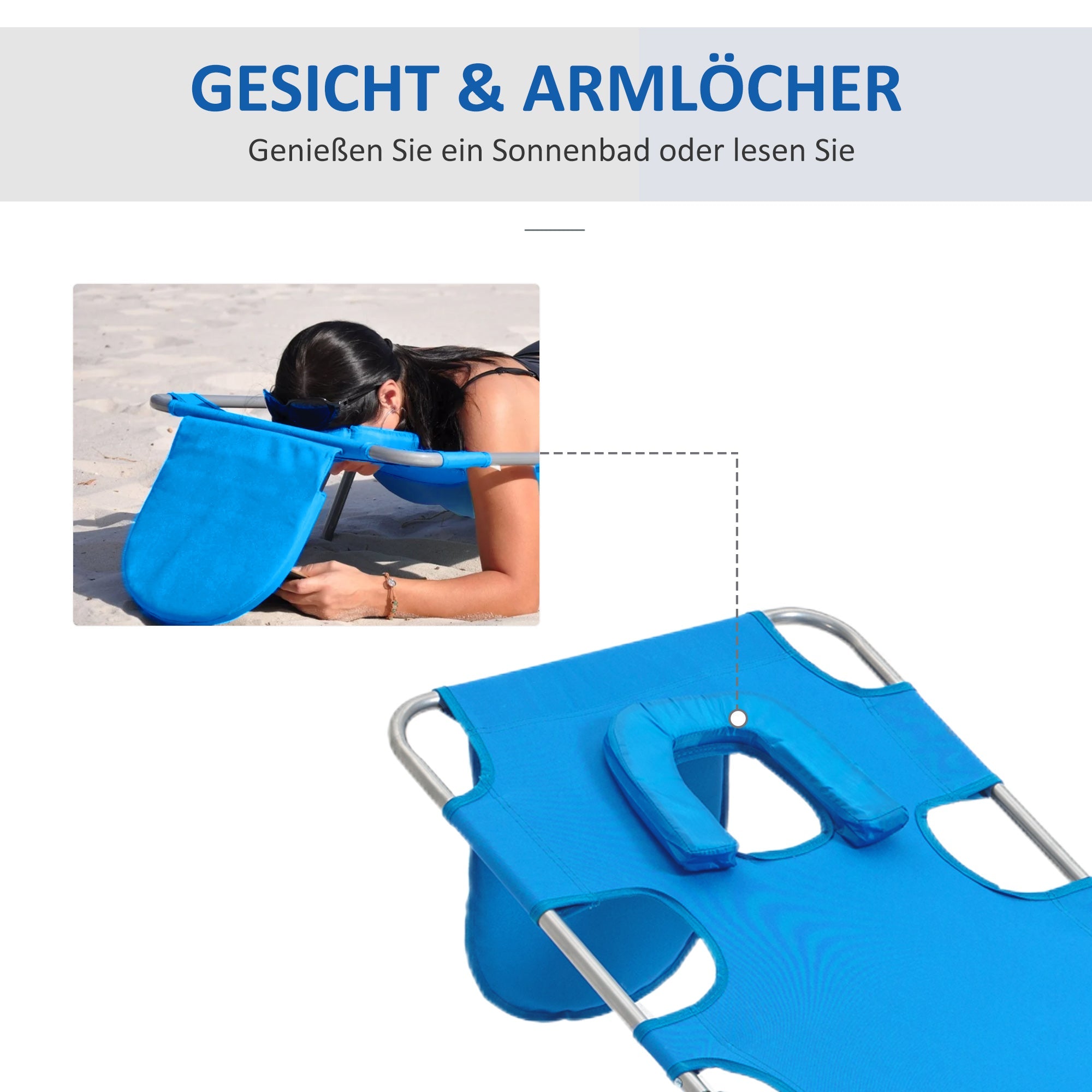 Folding Sun Lounger with Reading Window, 5-Position Adjustable, 120 kg Load Capacity, Blue