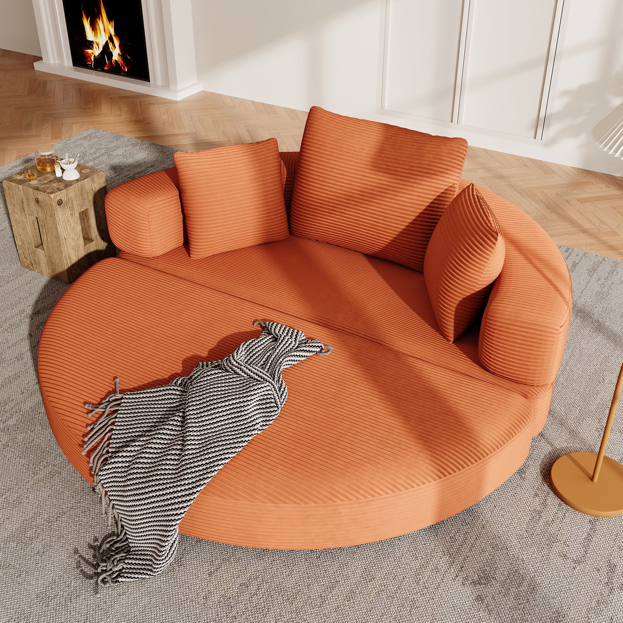 Multifunctional Sofa Bed, Fold-Out Modular Oval Bed, Corduroy