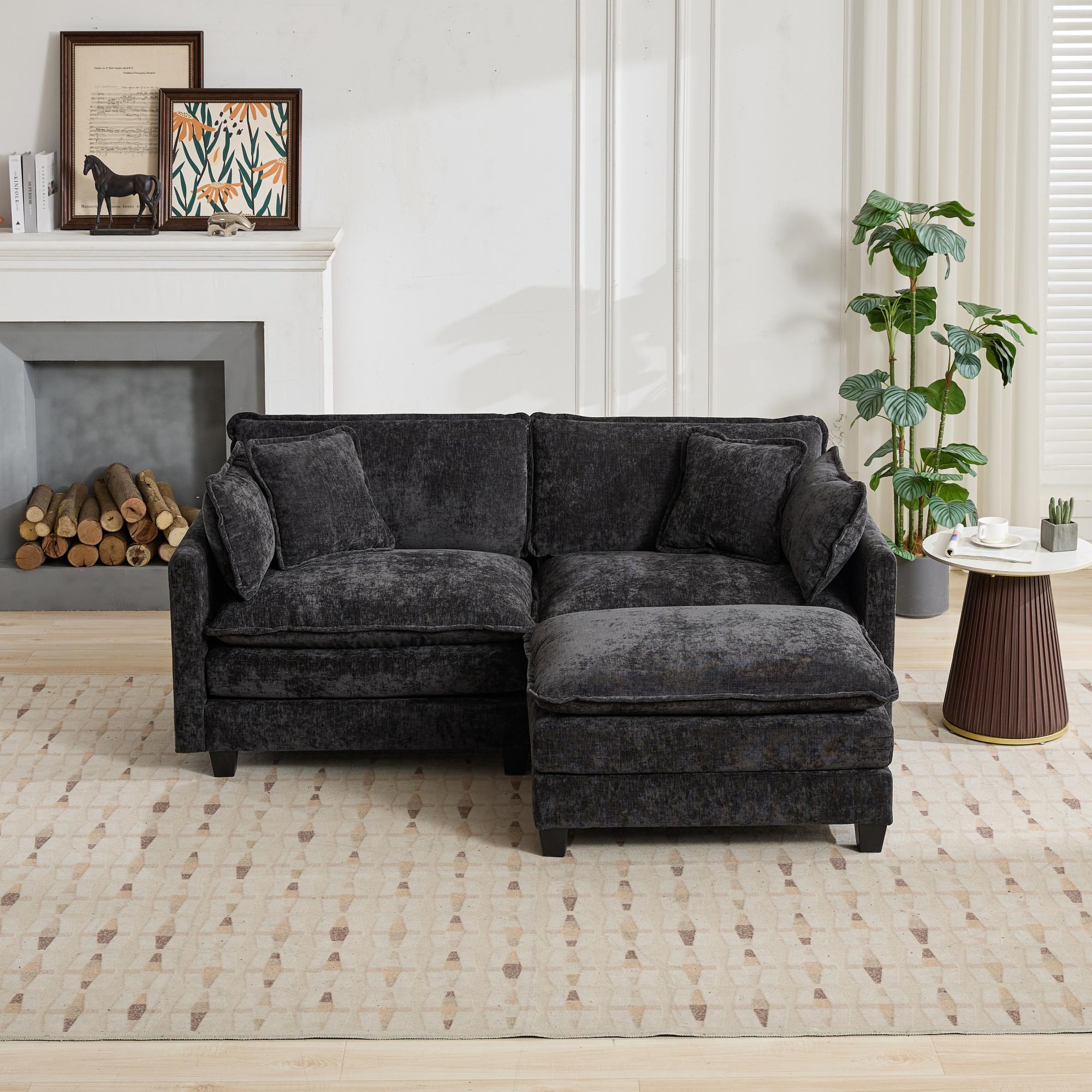 Cloud Sofa Loveseat, Modern Sectional Couch with Double Layer Cushions, Black Chenille Fabric