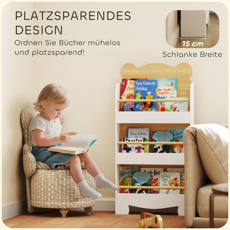 AIYAPLAY Children's Bookcase with 3 Shelves Storage Shelf for Toys Books 55x15x110cm White