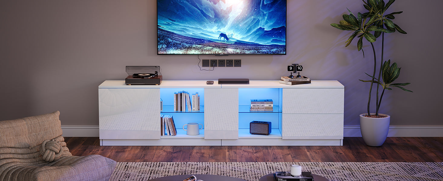 TV Stand 160 x 40 x 52 cm, High-Gloss with LED Lighting, for 65" TVs, Living Room and Bedroom