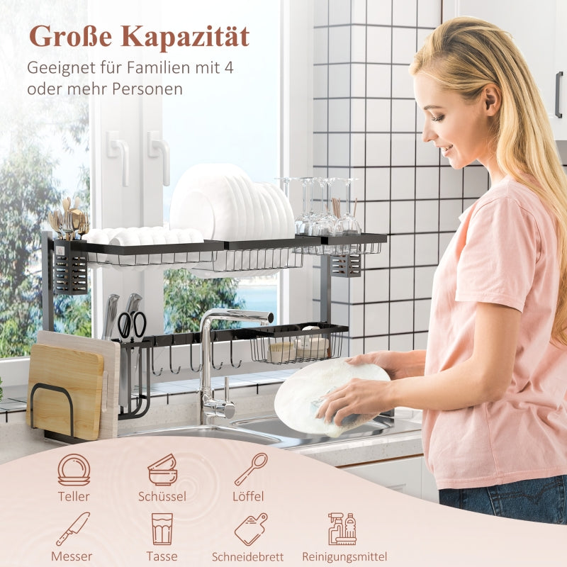 Geschirrständer, Modulares Geschirrregal, Metall, Schwarz