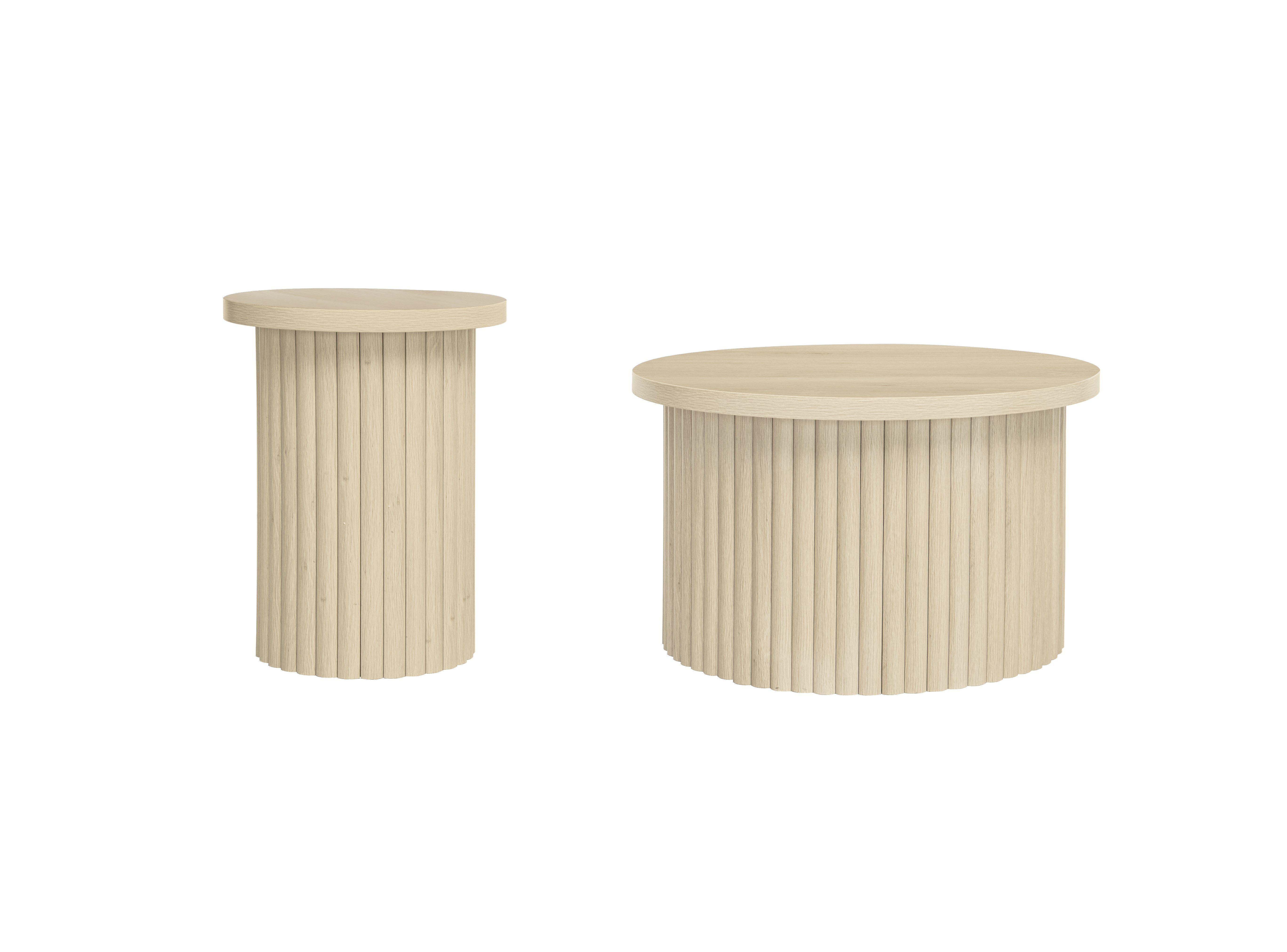 Coffee Table Set, Round 2-Pack Side Table, Natural Wood