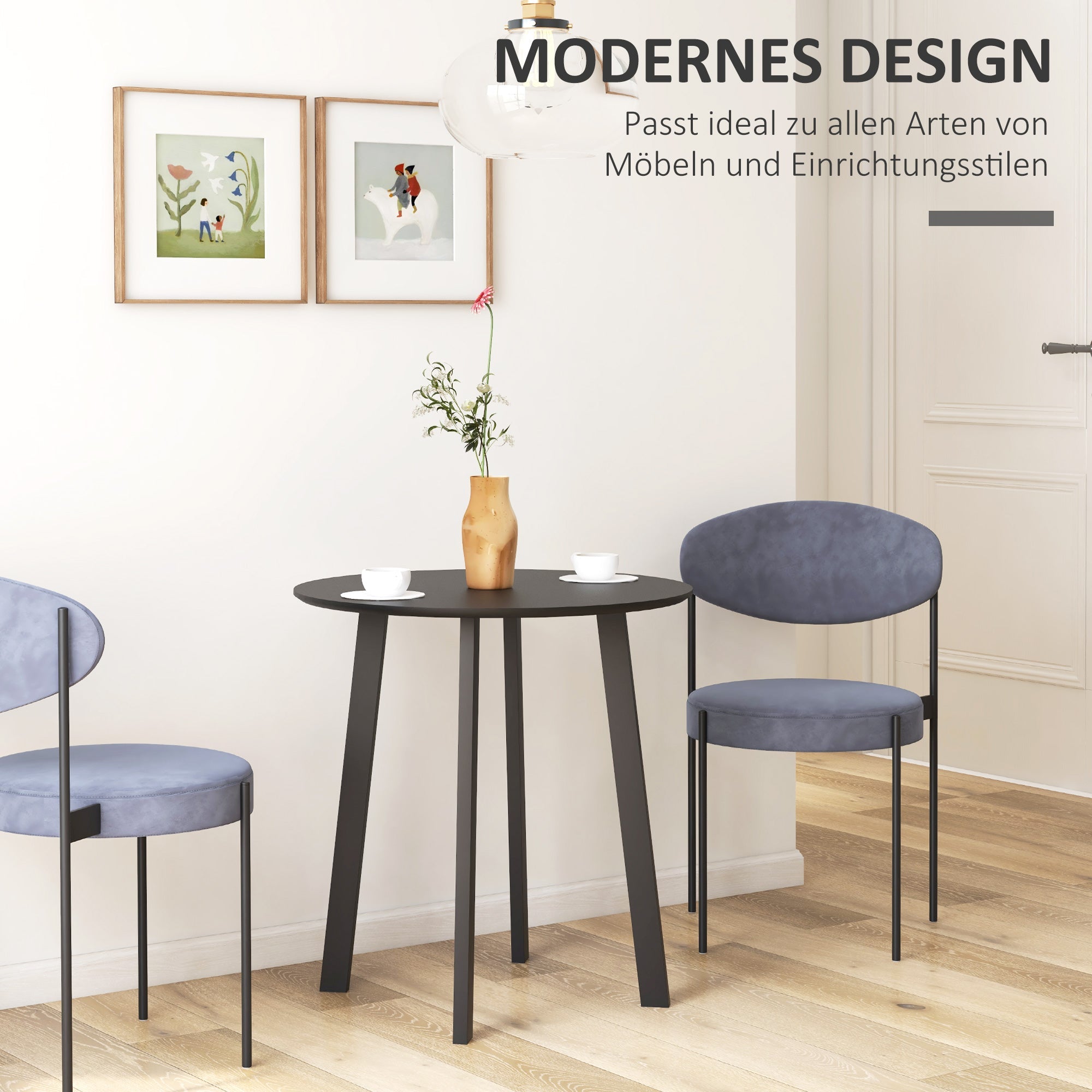 Dining Table Round Kitchen Side Table Angled Legs Modern Design, Black