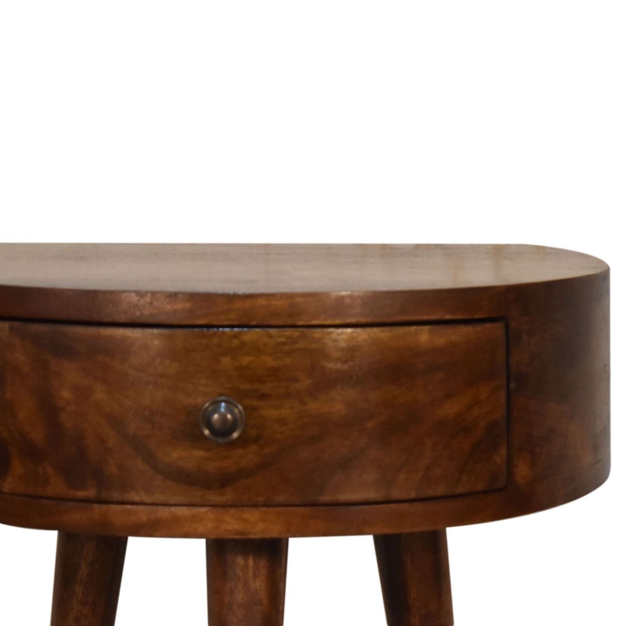 Solid Wood Semi Circle Bedside, 1 Drawer, Dark Brown Chestnut
