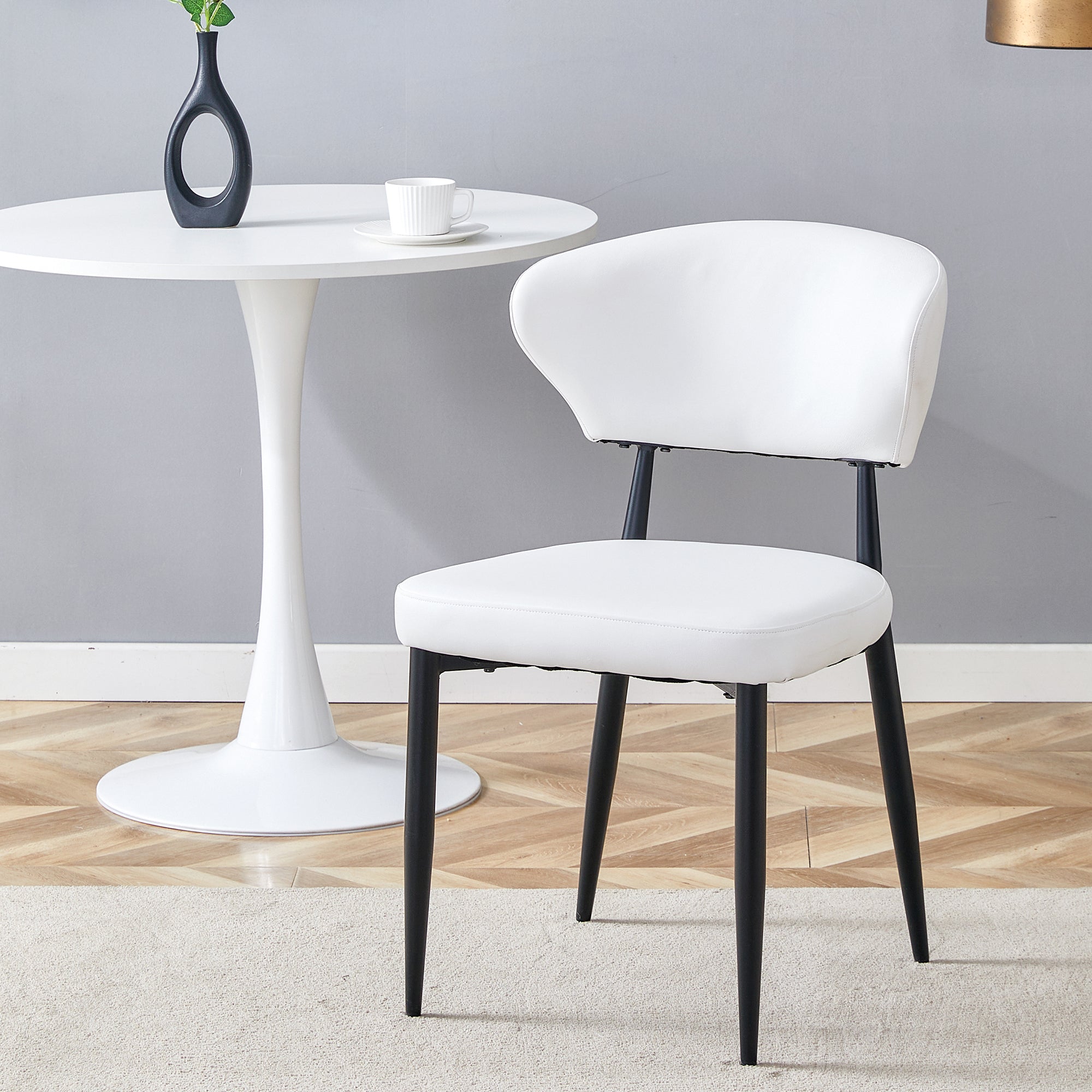 Dining Chair Minimalist Ergonomic Curved Back Set of 2 - White