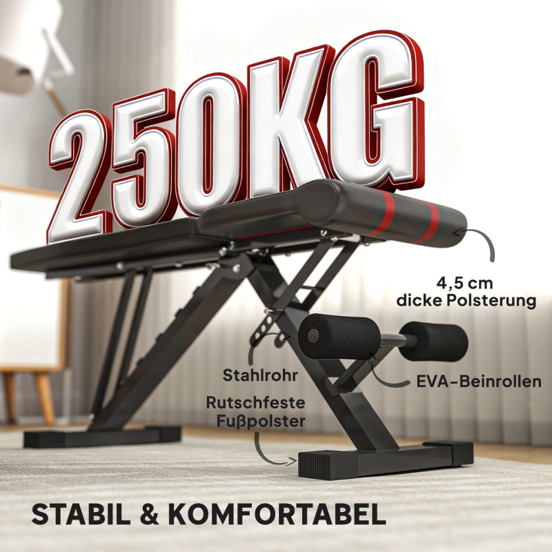 Foldable Workout Bench, 6-Position Backrest 4-Position Seat, Padded Black