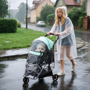 Tierkinderwagen, faltbar mit Regenschutz & 2 Getränkehaltern, Blau + Grün