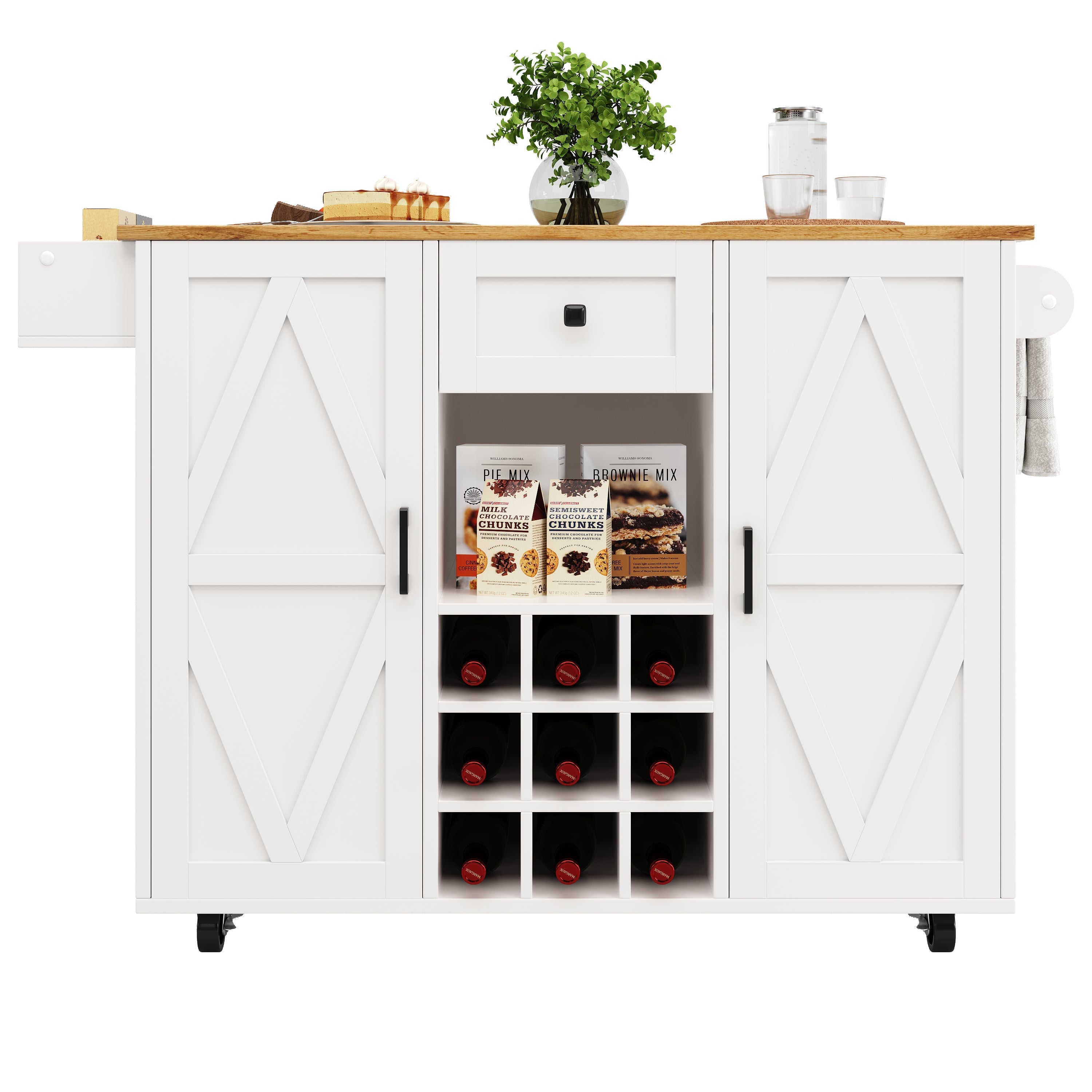 Kitchen Island Dining Cart Extendable Multifunctional Storage - Wood Grain