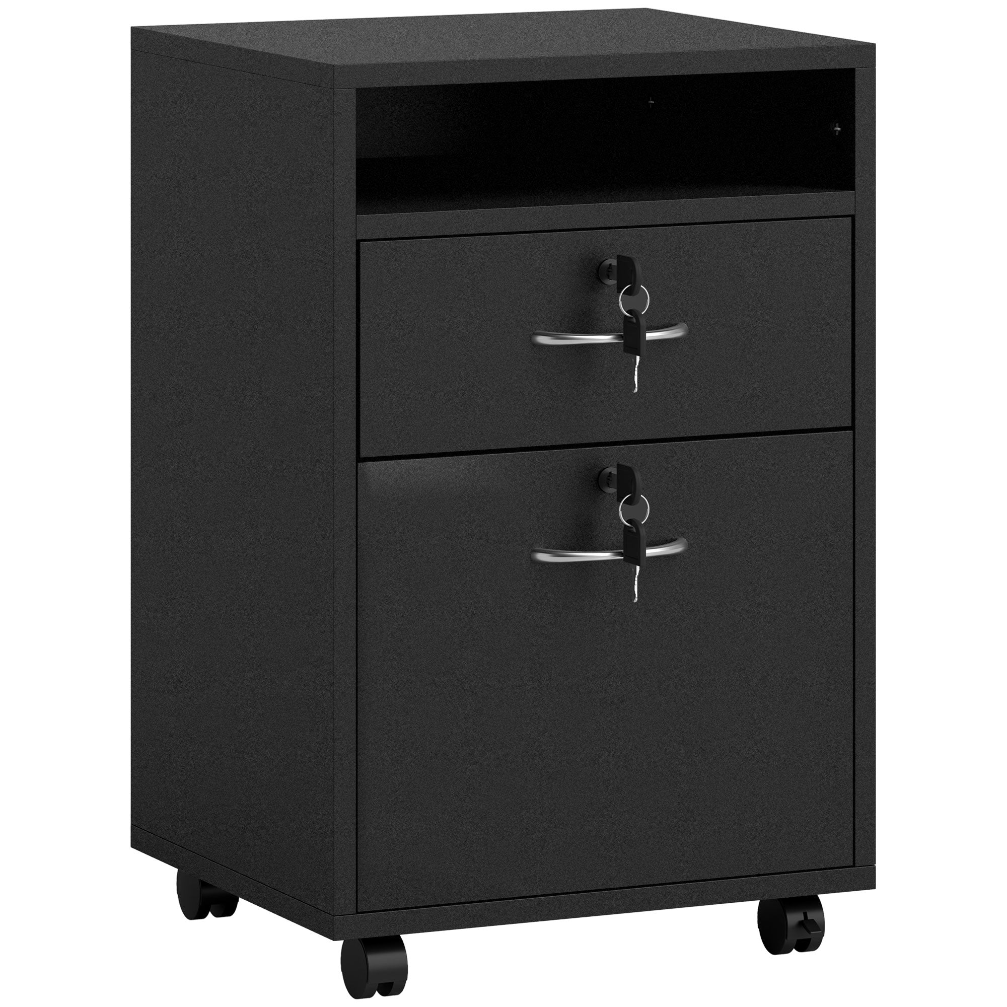 Filing Cabinet 60cm Drawer Open Shelf Mobile Two Locks Black