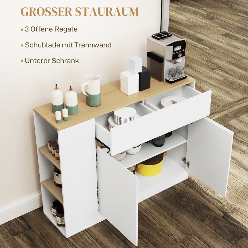 Sideboard, Kitchen Cabinet with Drawer, Adjustable Shelf, White