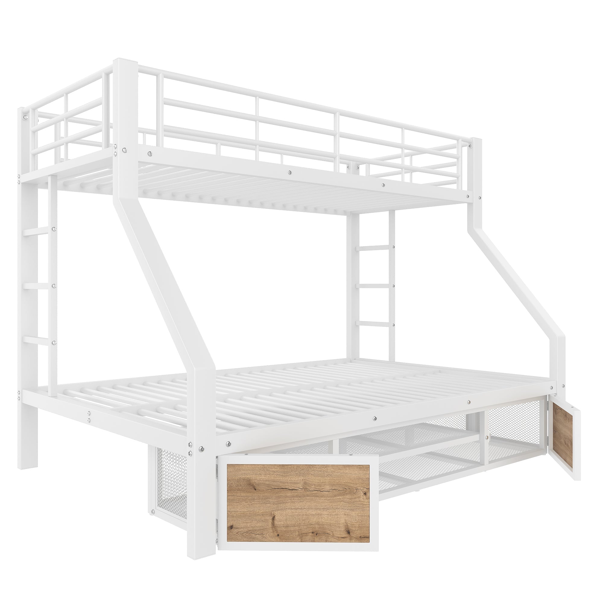 Bunk Bed for Children with Shoe Cabinet and Storage Compartments, 90x200 and 140x200cm, White