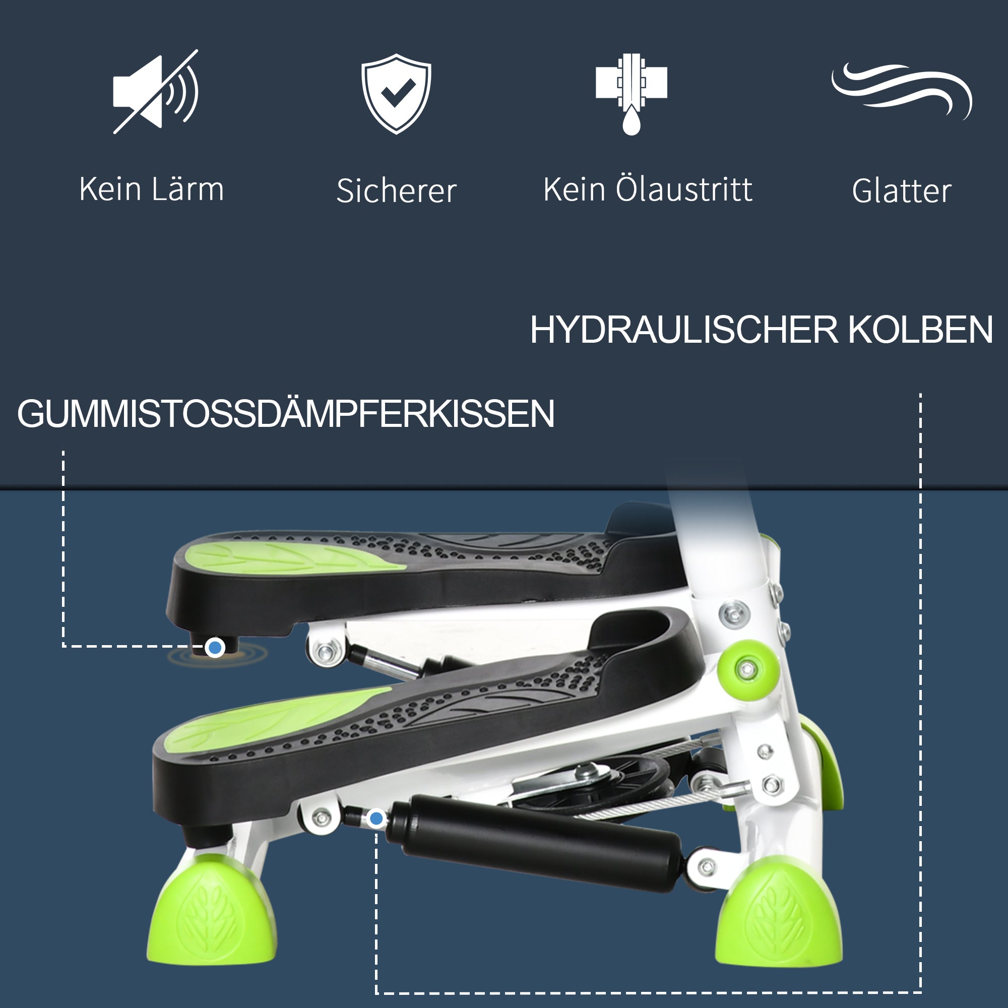 Stepper Fitness Swing Stepper with LCD Screen, Handlebar, Steel ABS, Green