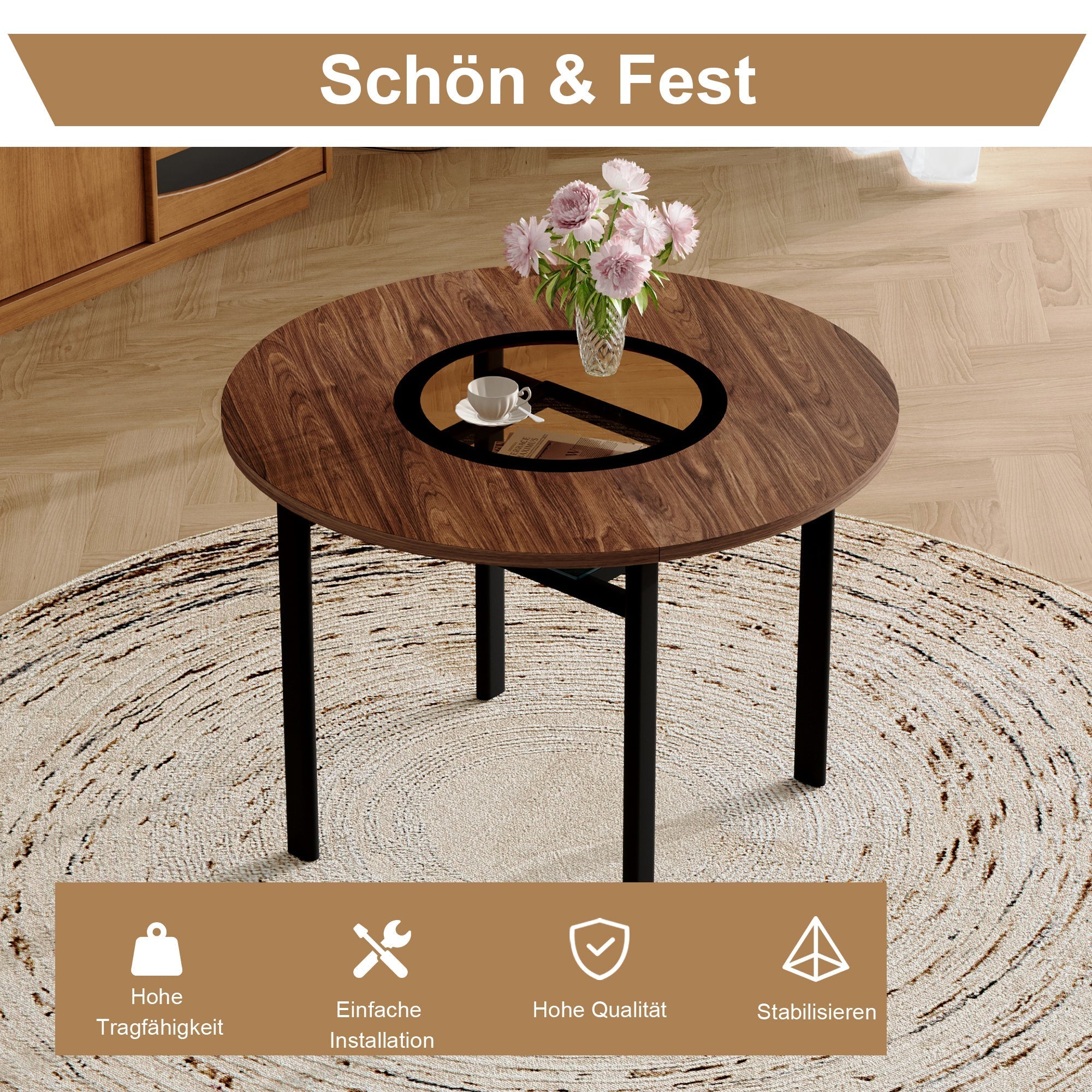 Round Dining Set 100cm Minimalist 2 PU Chairs - Light Grey/Wood Look