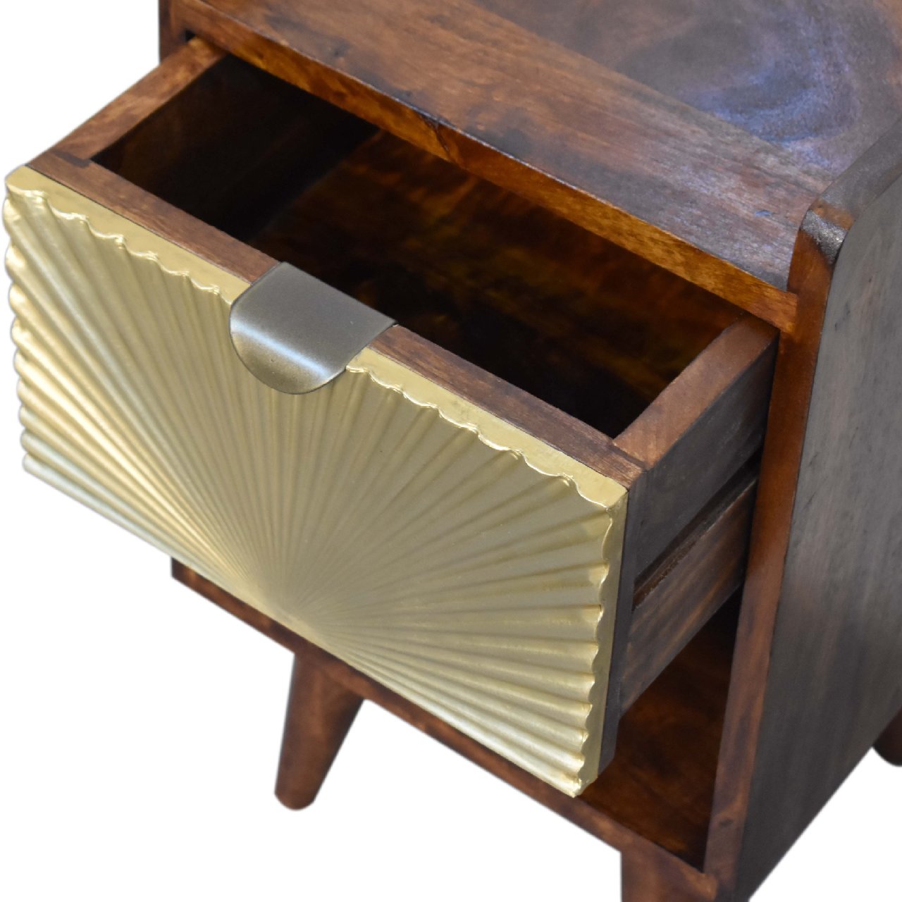 Mini Manila Gold Bedside 1 Drawer, 1 Shelf, Solid Wood Brown