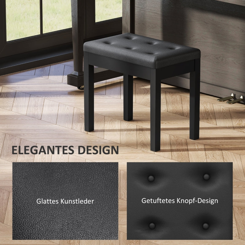 Piano Bench with Storage, Wooden Legs, Faux Leather, Black