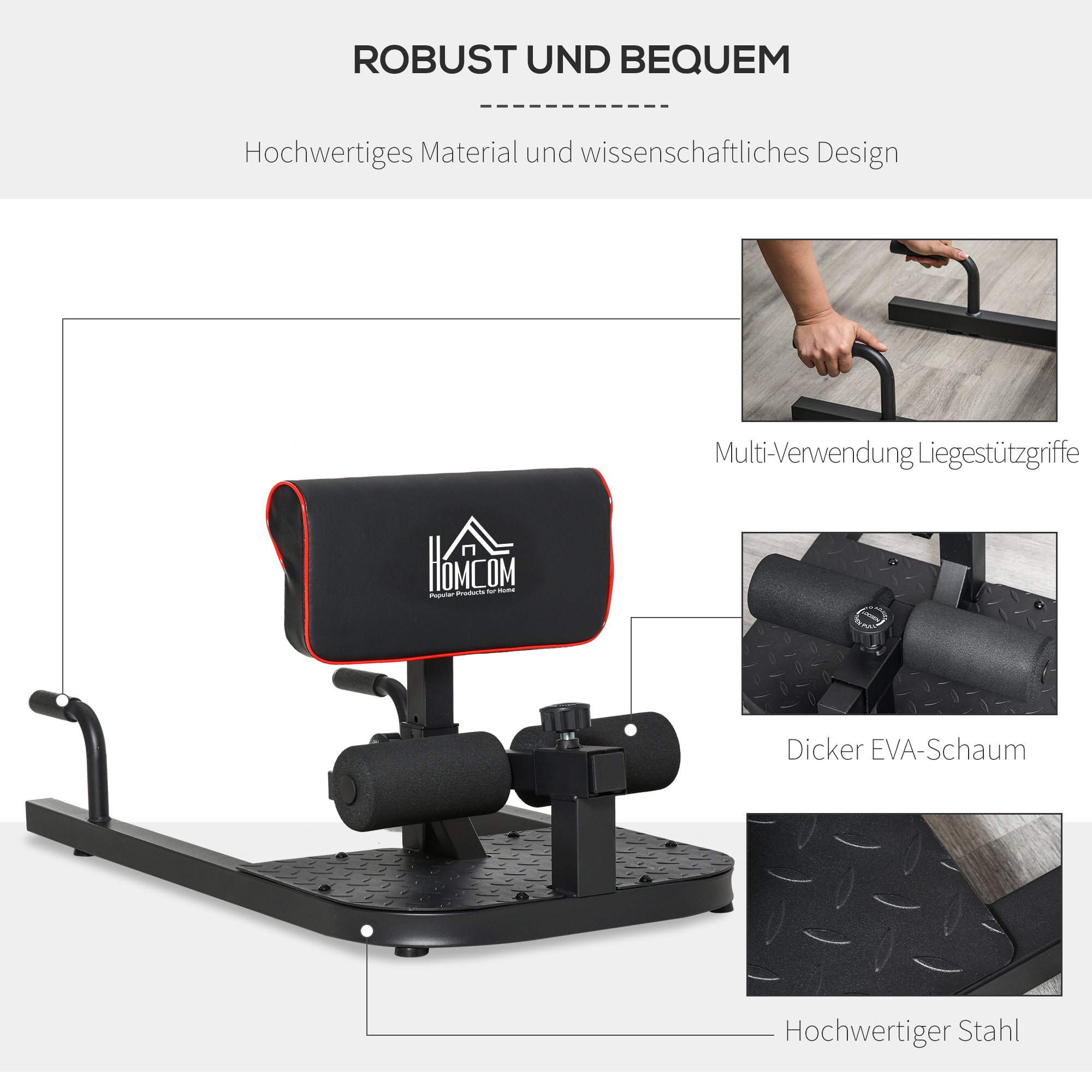 Sissy Squat Trainer, 3-in-1 Adjustable, Steel Black