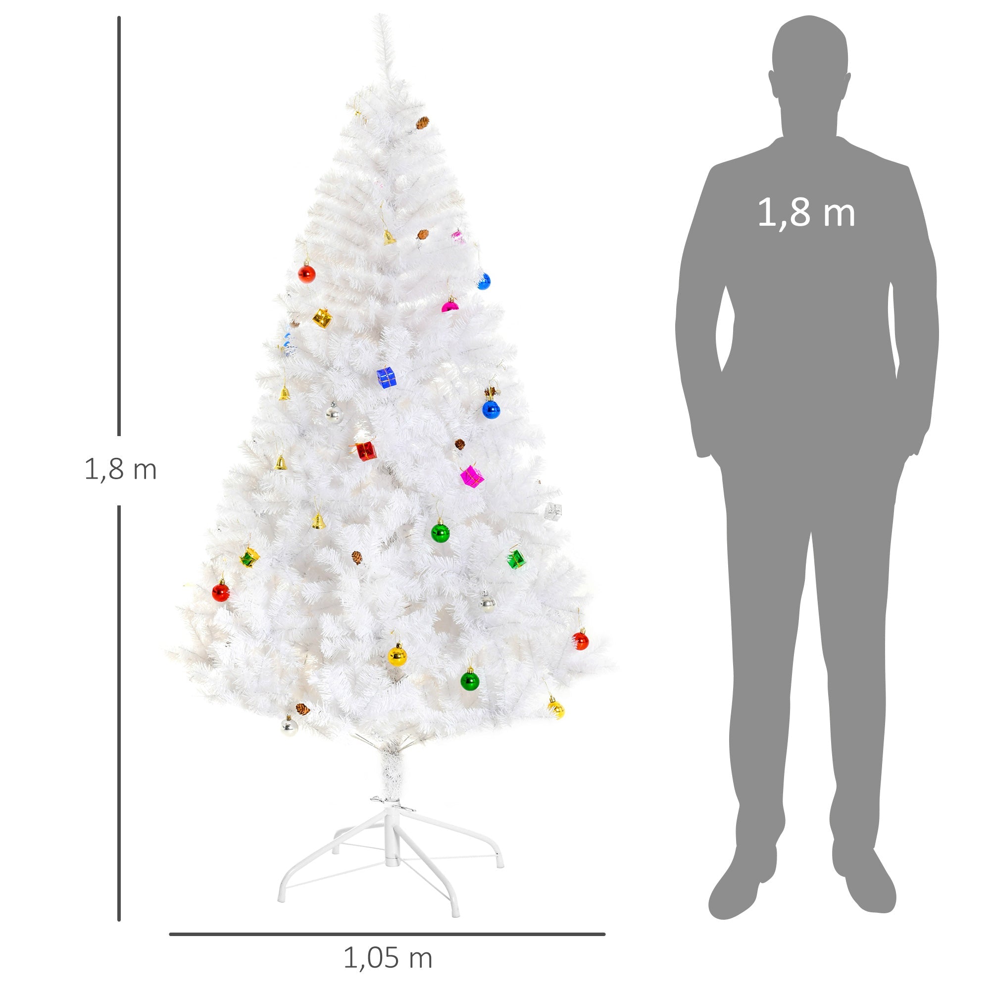 Christmas Tree, Artificial, 180cm, with Stand and Decoration, White