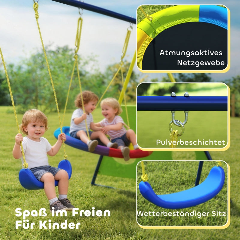 4-in-1 Swing Set with Nest Swing, Basketball Hoop and Football Goal, Metal