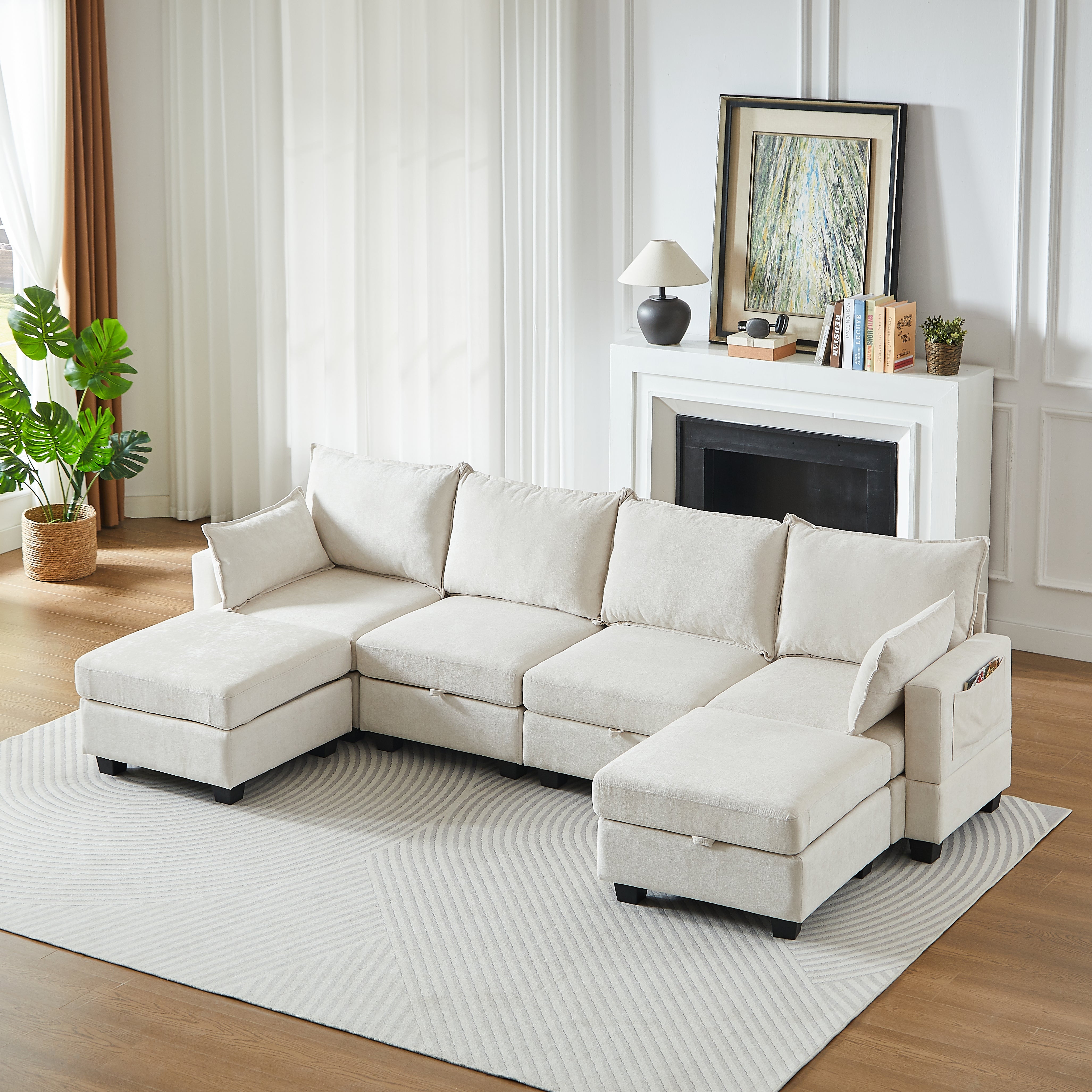 Modular Corner Sofa U-Shaped 6-Seater Storage Ottoman Chaise - Chenille