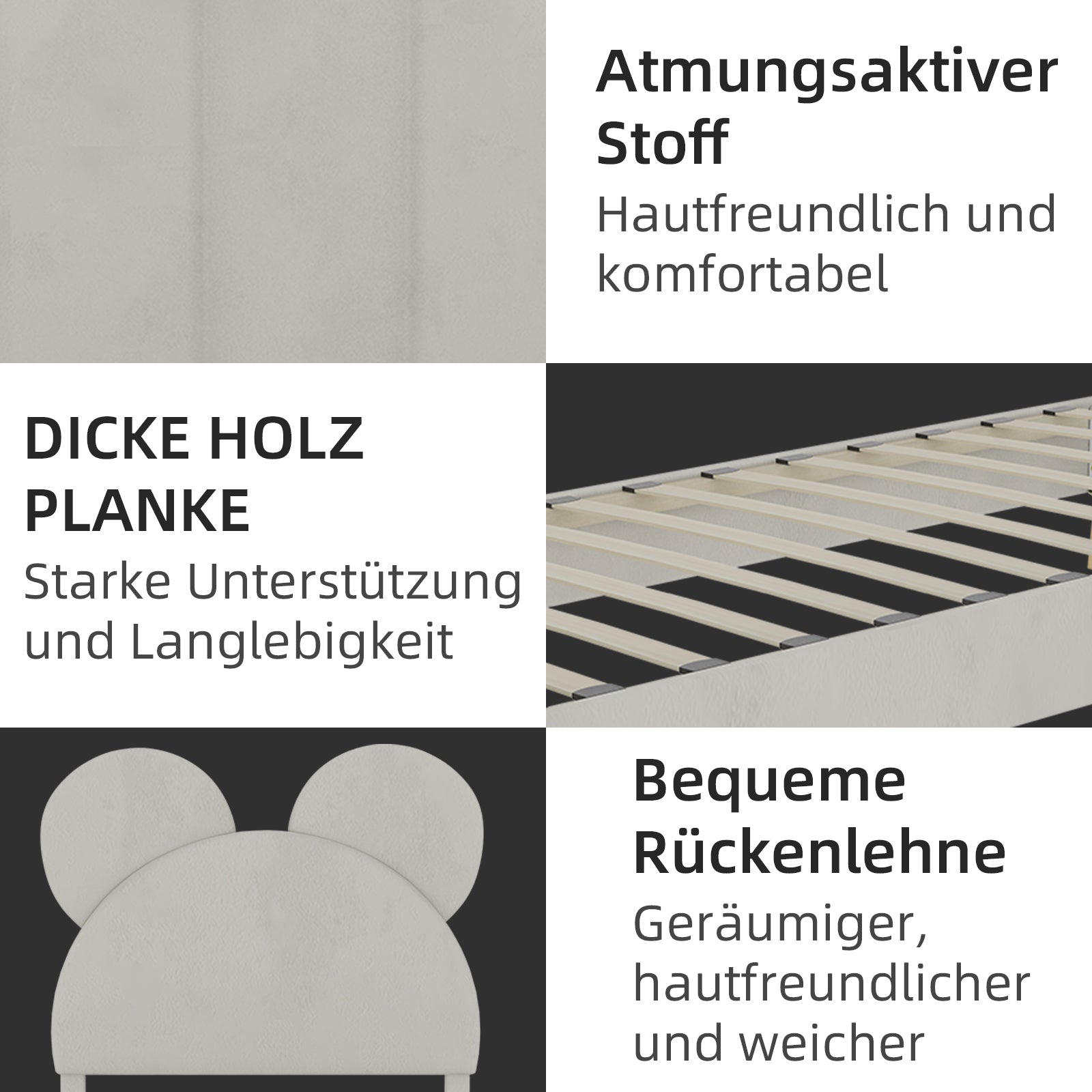 Upholstered Bed, Modern Minimalist Cartoon-Themed Headboard, 140x200 cm, Beige