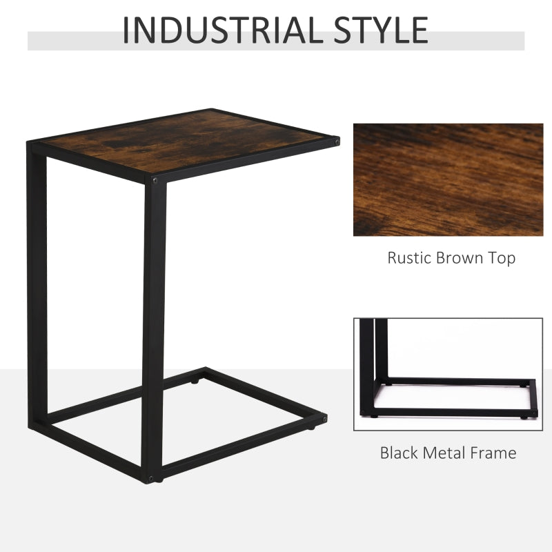 C-Shaped Side Table Bedside Accent Couch Table Metal Frame, Brown and Black