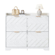 Shoe Cabinet with 4 Flip Drawers, 3D Textured Front and Top Shelf, White Particle Board