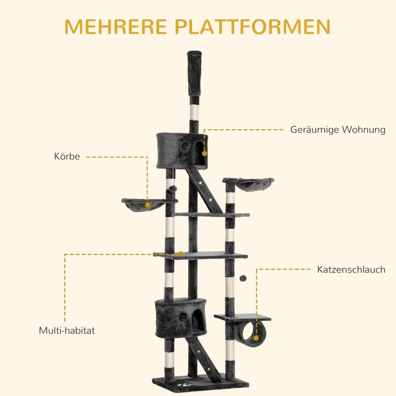 Katzenkratzbaum, deckenhoch, Sisalseil, Dunkelgrau