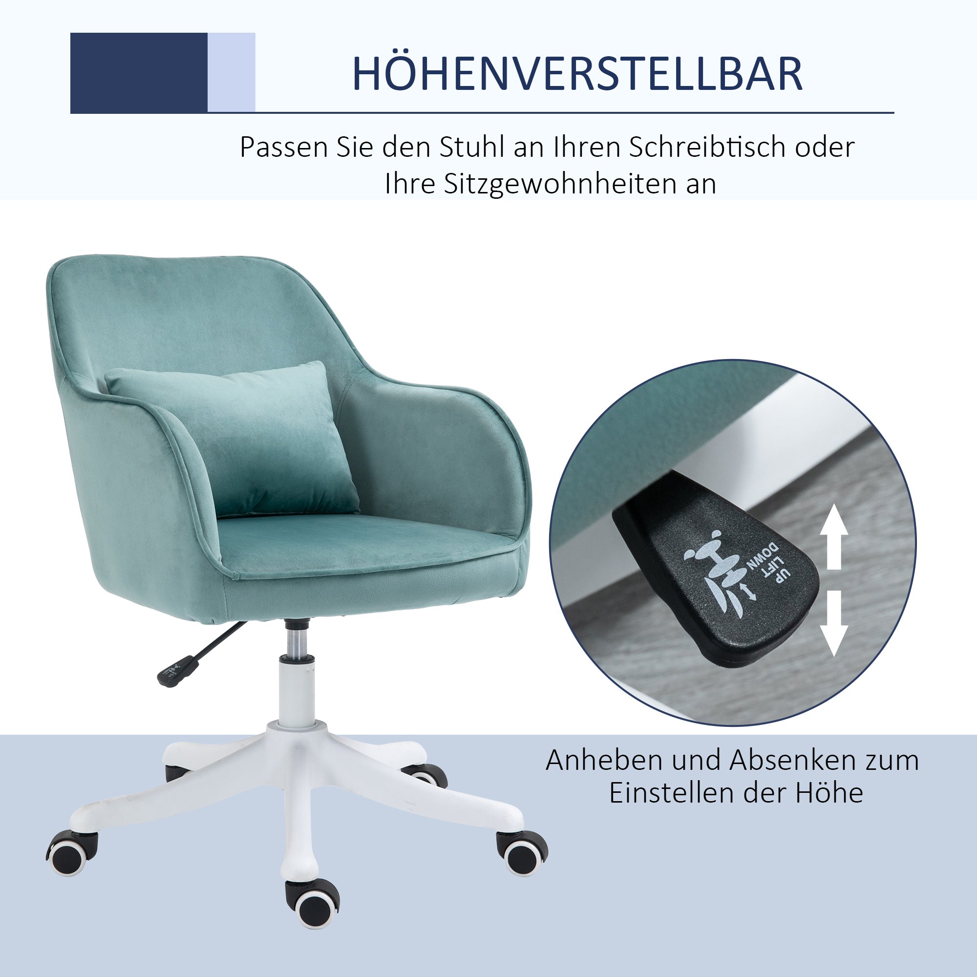 Vinsetto Living Room Swivel Chair, Massage Office Desk Chair with Lumbar Cushion, Armrests, Green