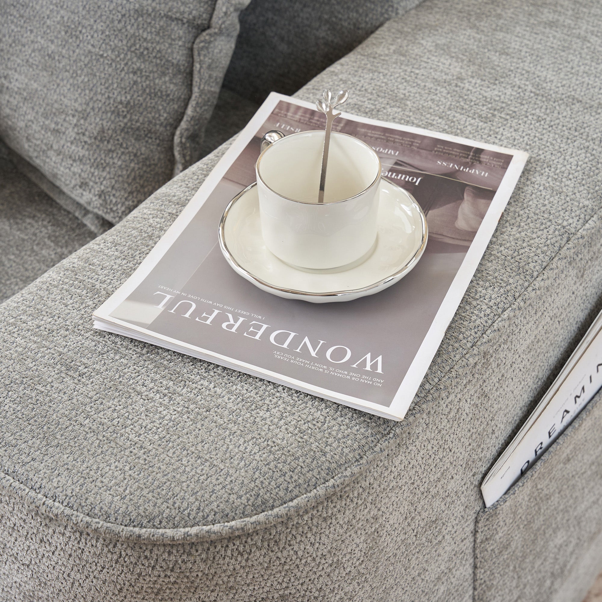 Chaise Longue Soft Sofa Cushions Side Pockets - Grey