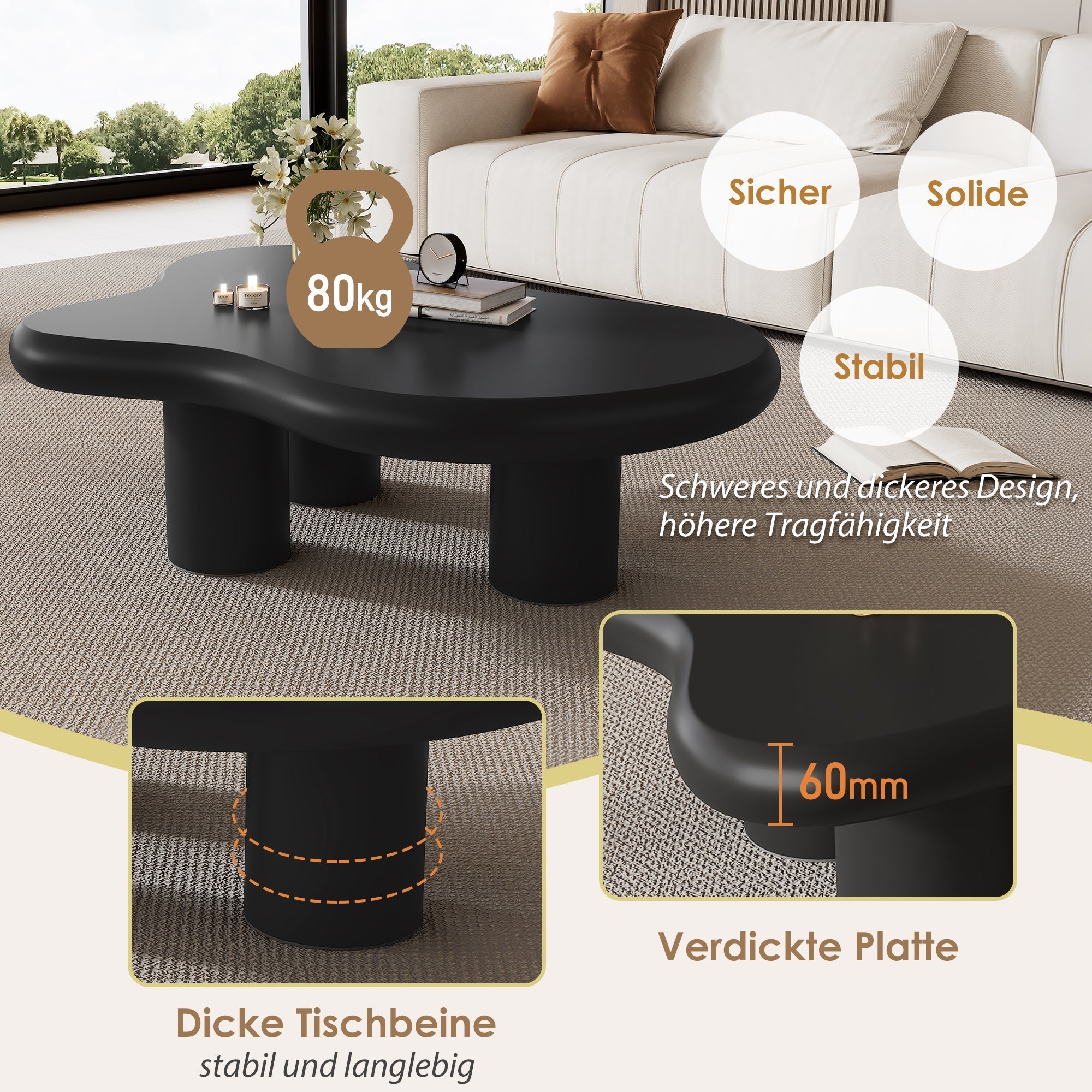Coffee Table Irregular Cloud-Shaped 97x67x32cm - Lacquered MDF