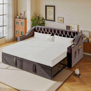 Upholstered Sofa Bed, Extendable 90/180x190cm USB Storage Slatted Base, Dark Grey Velvet