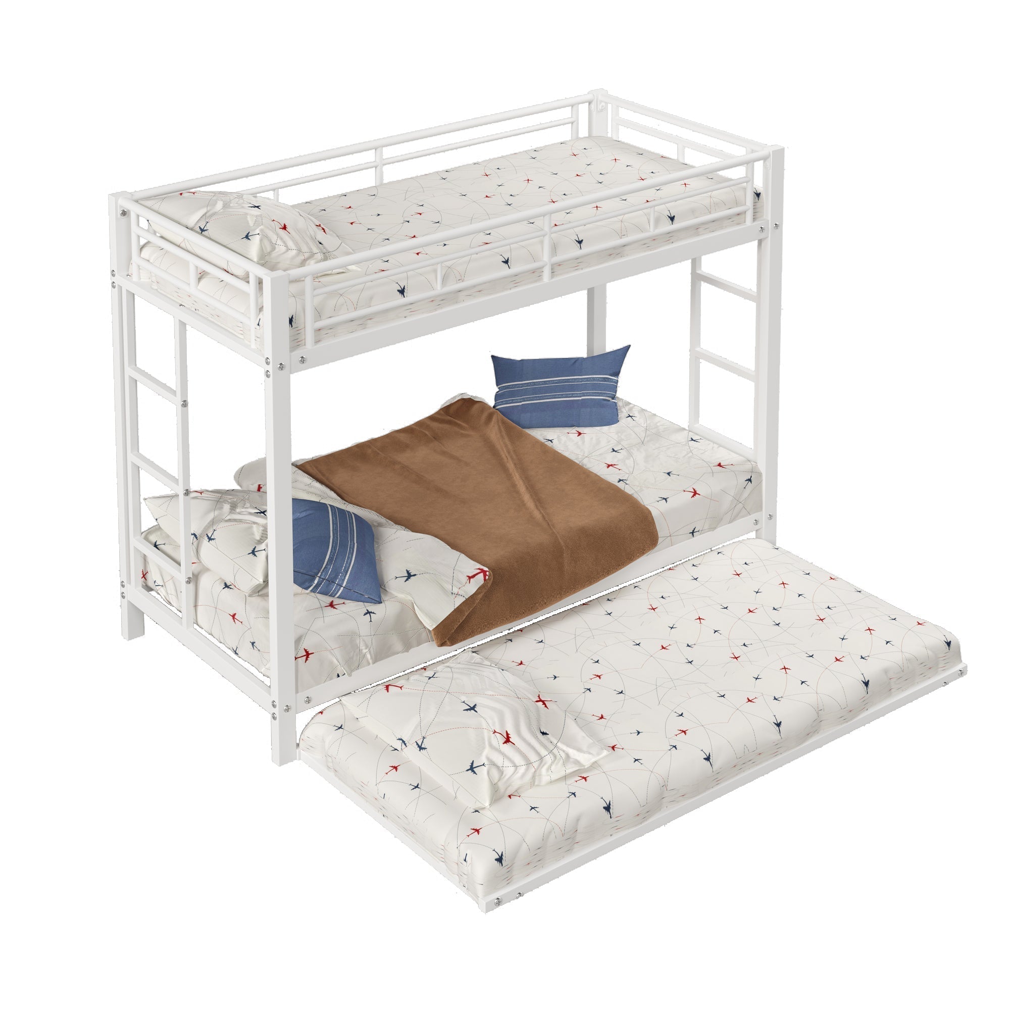 Bunk Bed 90x200cm Pull-out Bed High Railings - White