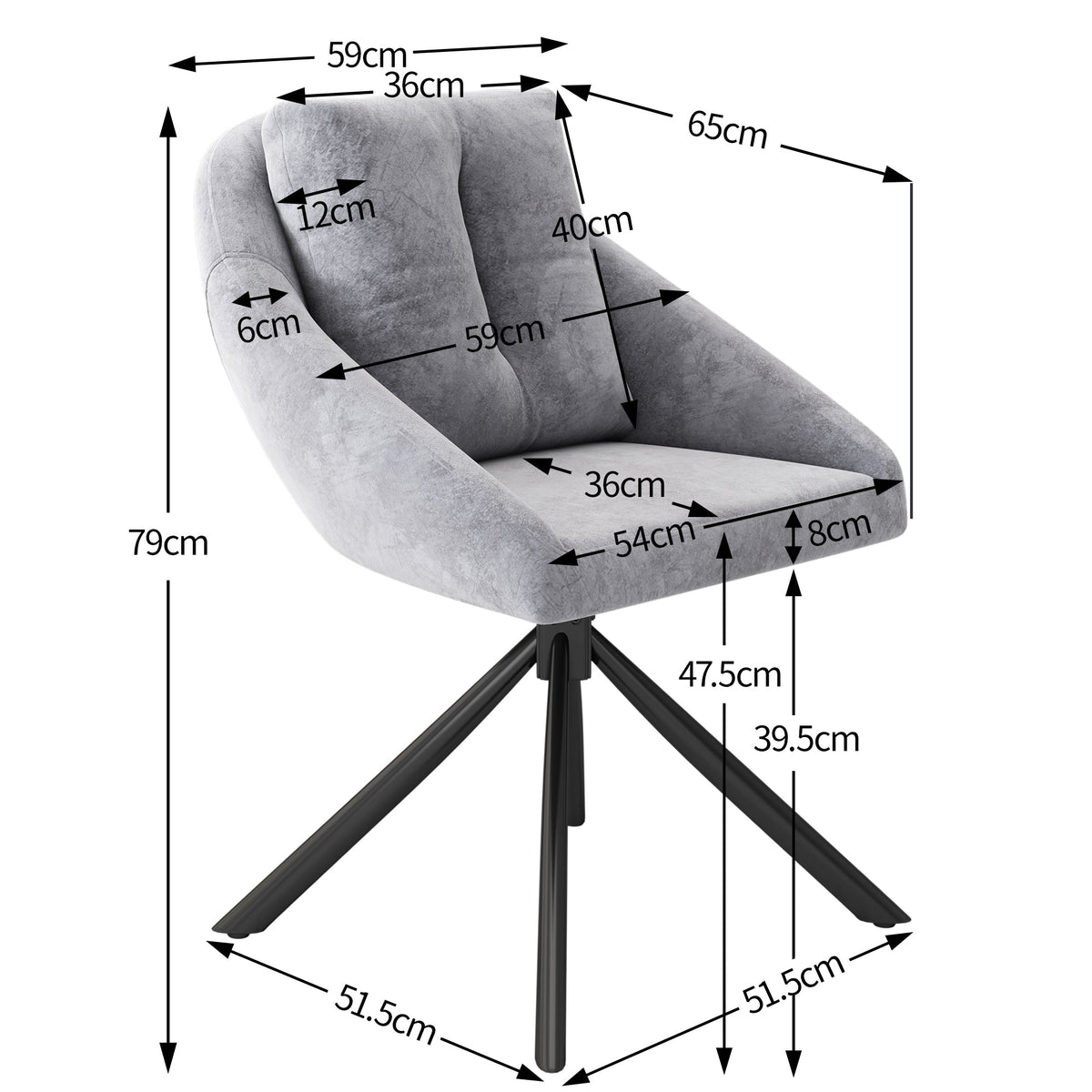 Swivel Dining Chair Set of 4 Ergonomic - Grey Velvet