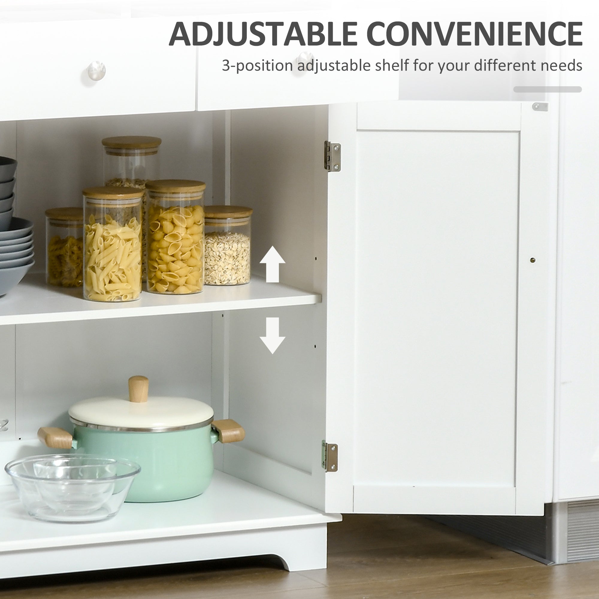 Kitchen Cabinet Side Storage Sideboard with Solid Wood Top, Adjustable Shelf & Drawer, Multicolor Engineered Wood