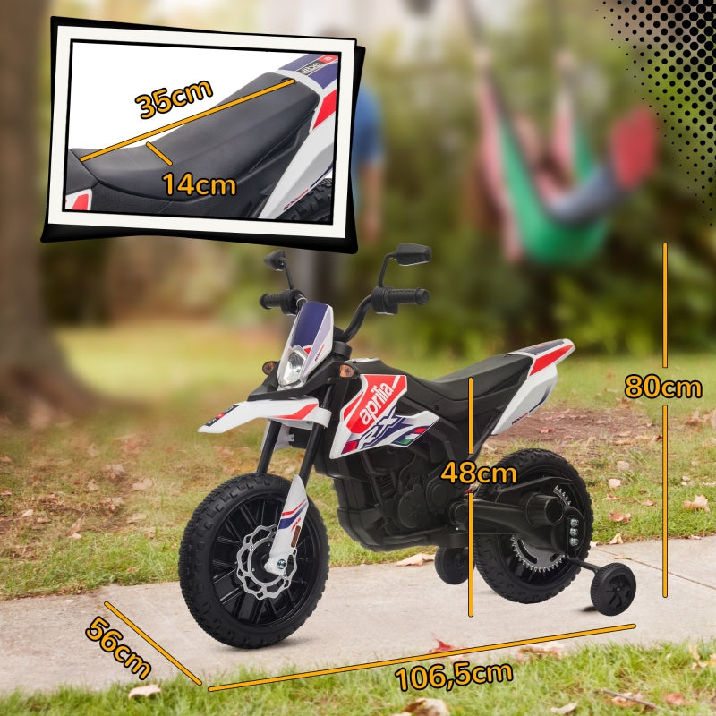 AIYAPLAY Kids' Motorcycle with Training Wheels, LED Lights, Music, USB, 12V, White