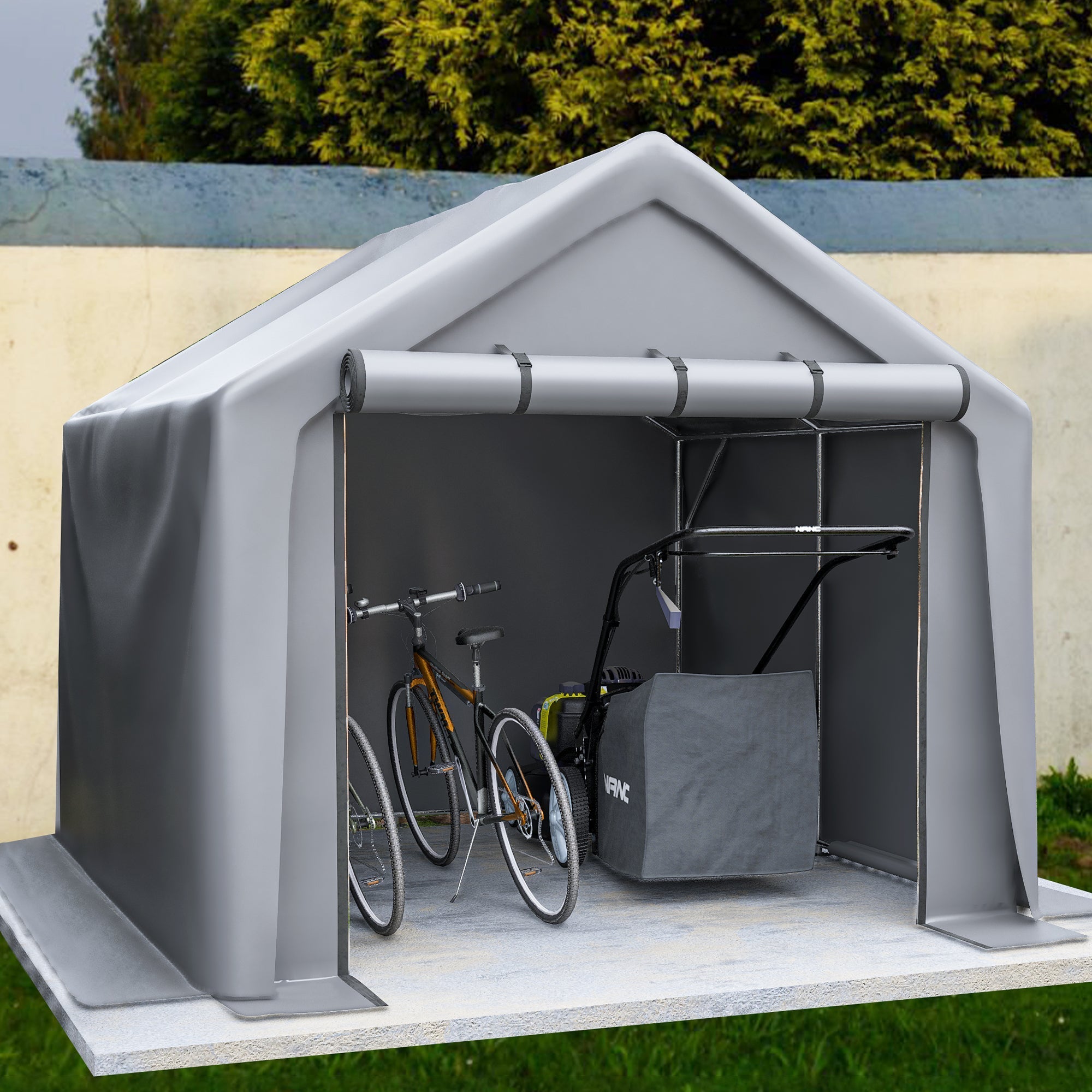 Garden Shed 244x241x217cm Multi-purpose Storage Garage Tent, Dark Grey