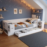 Lit Enfant Simple avec Tiroirs et Rangement, 90x190cm, Blanc