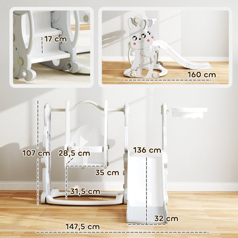 AIYAPLAY 4-in-1 children's slide with swing, climbing frame, basketball hoop, gray