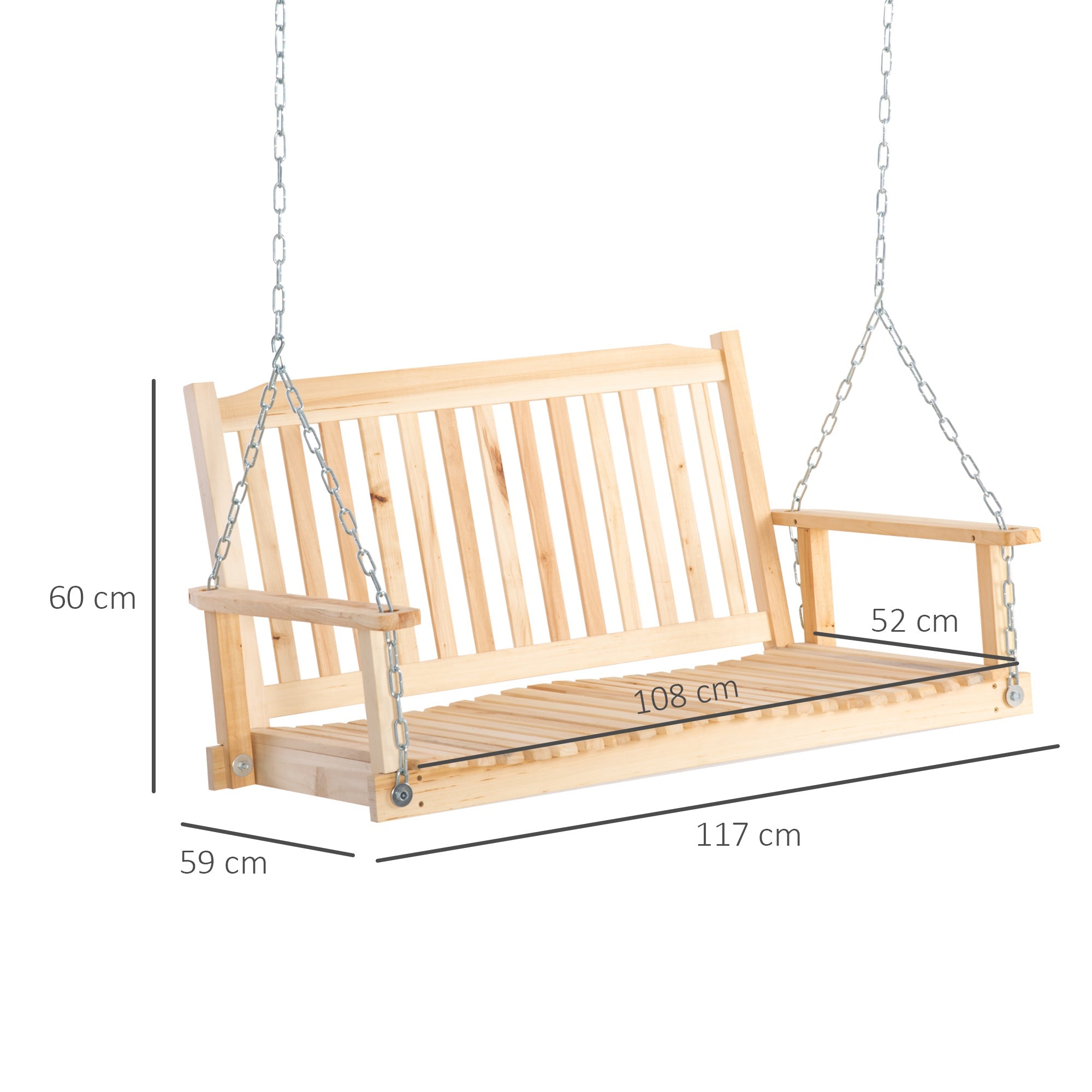 Garden Swing 2-Person Hanging Bench for Patio Solid Wood Rustic Design