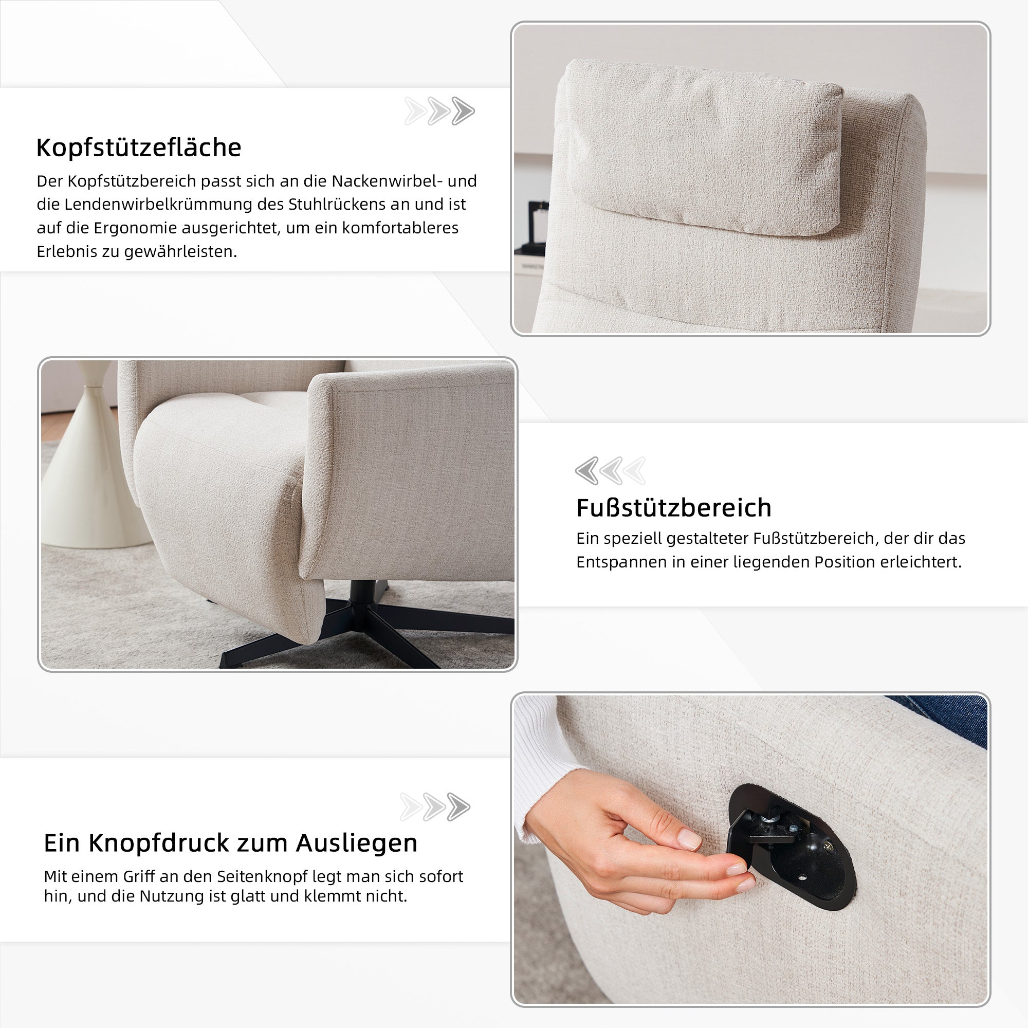 022 Recliner Chair with Footrest, Swivel Lounge Sofa, Beige Chenille