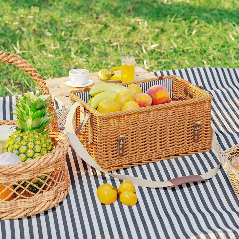 Picknickkorb für 4 Personen mit Decke & Besteckset, Weide Hellbraun