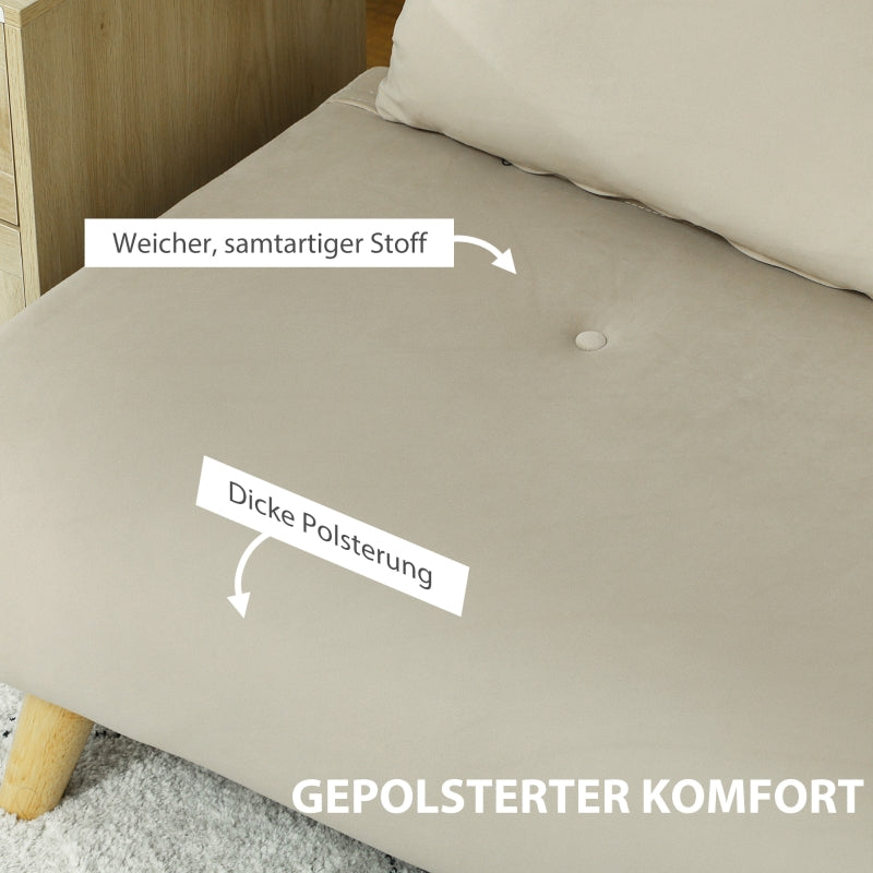 Sleeper Sofa Adjustable Backrest Lumbar Cushions, Velvet Look Beige
