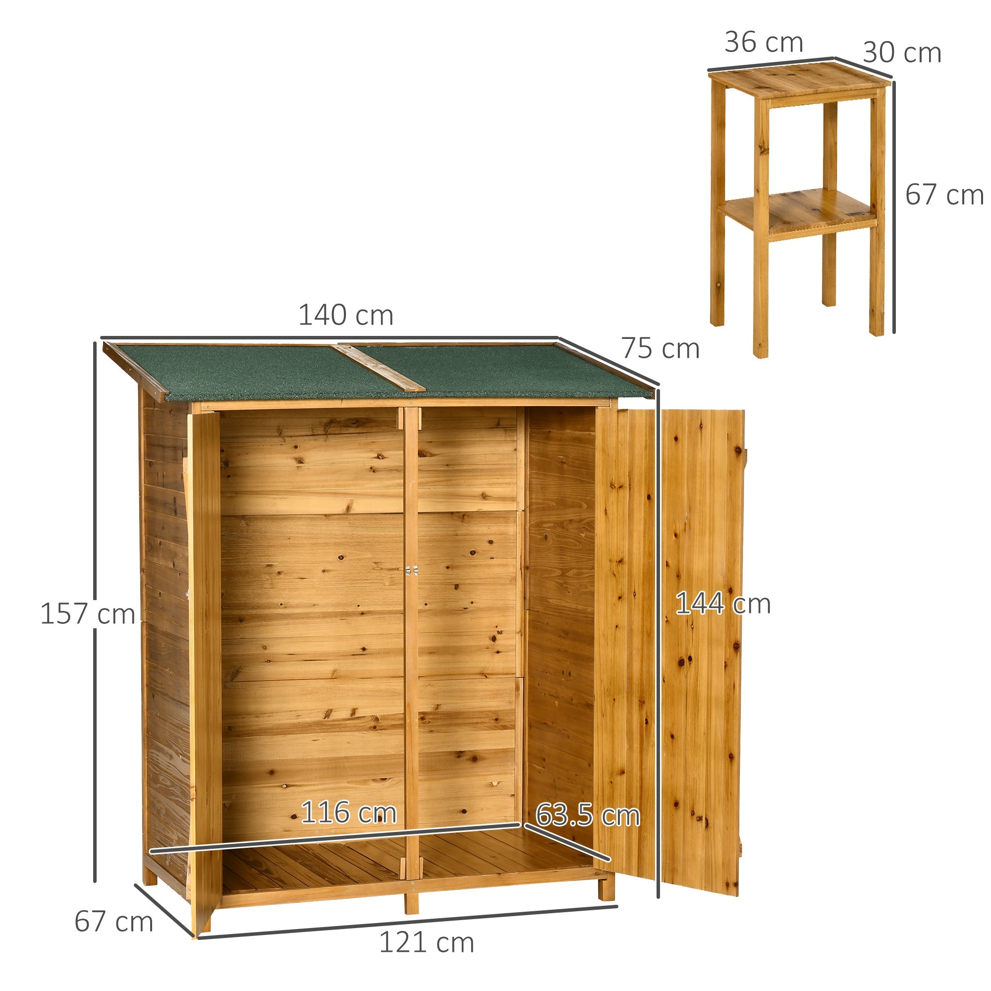 Fir Wood Garden Shed, with Asphalt Roof - Natural