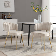 Luvian Armchair, Velvet, Floral Backrest, Metal Legs (Set of 2)