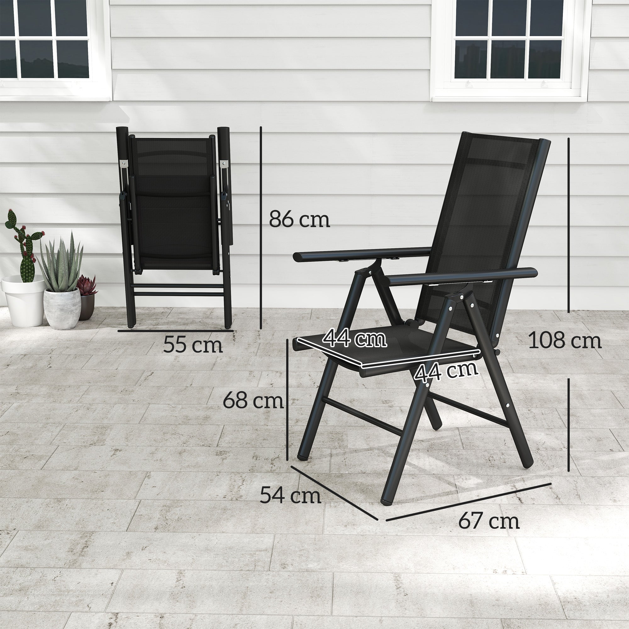 Set of 2 Folding Chair, Aluminium Frame Outdoor Camping Chairs, Black