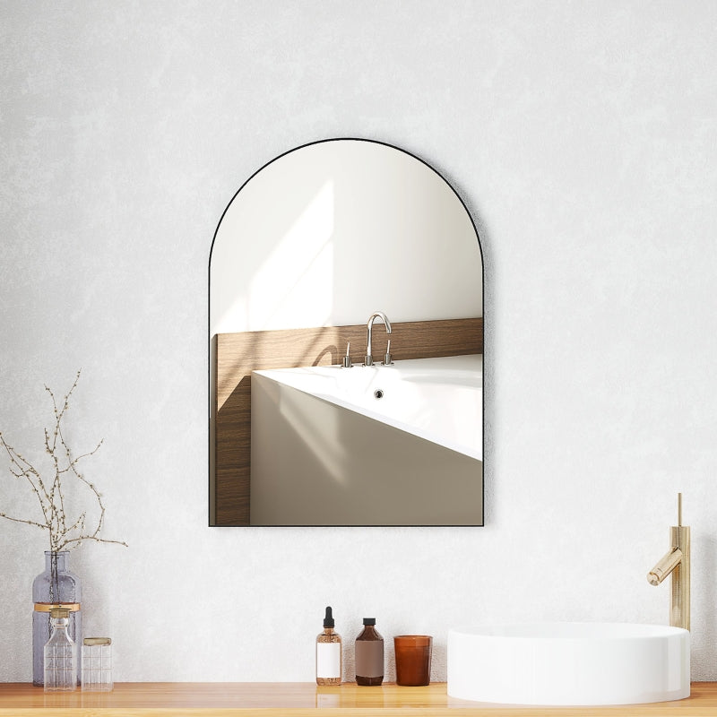 Curved Bathroom Mirror, 50 x 70 cm, Aluminum Frame, Black