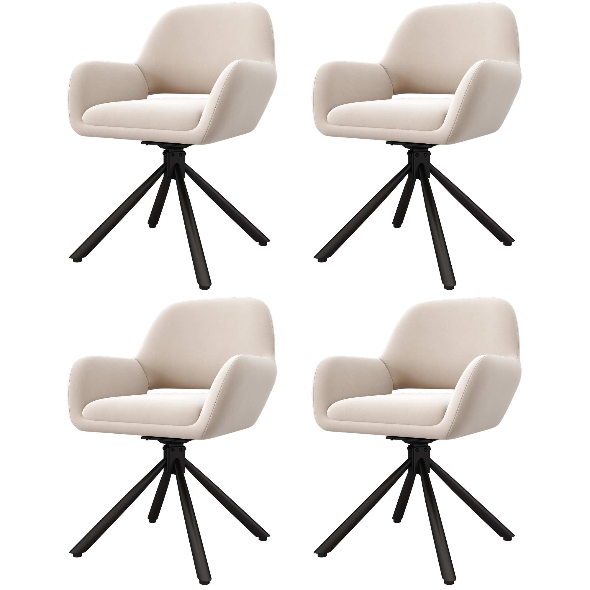 Swivel Dining Chair Set of 4 with Handrails, Modern and Simple, Beige Velvet
