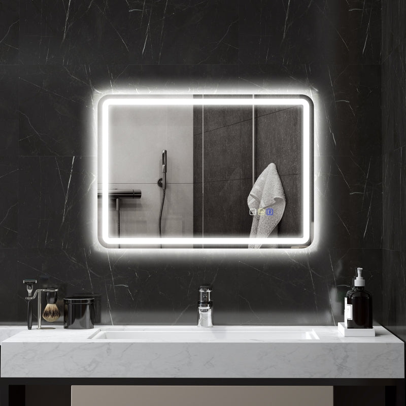 Badezimmerspiegel mit Beleuchtung, LED, Bluetooth, Anti-Beschlag, Silber