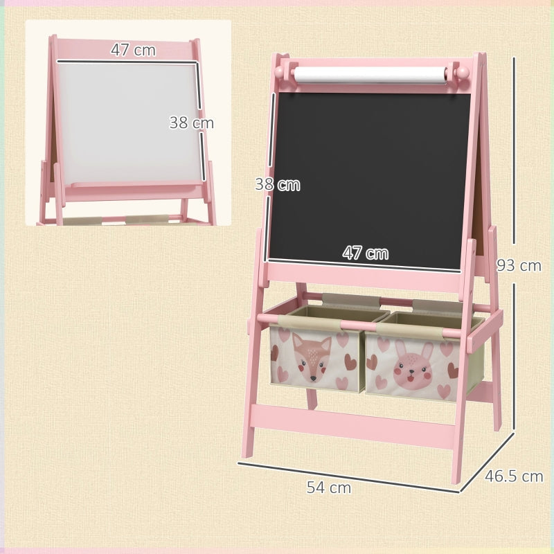 Kids Easel 3-in-1 with Paper Roll and Storage, Pink